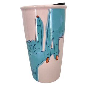 Starbucks Los Angeles Hands 2017 12oz Ceramic Tumbler Lid Pink Blue Design